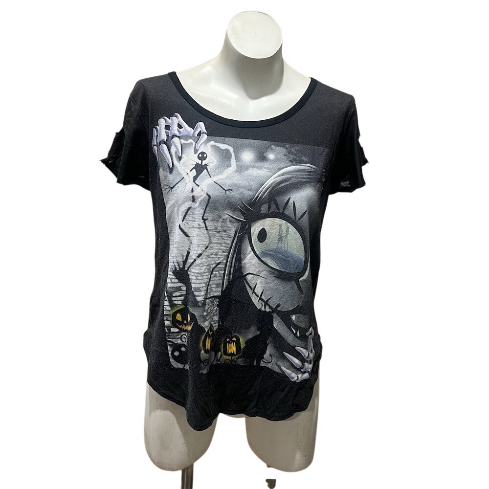 Disney Nightmare Before Christmas T-Shirt Womens L Black Jack & Sally